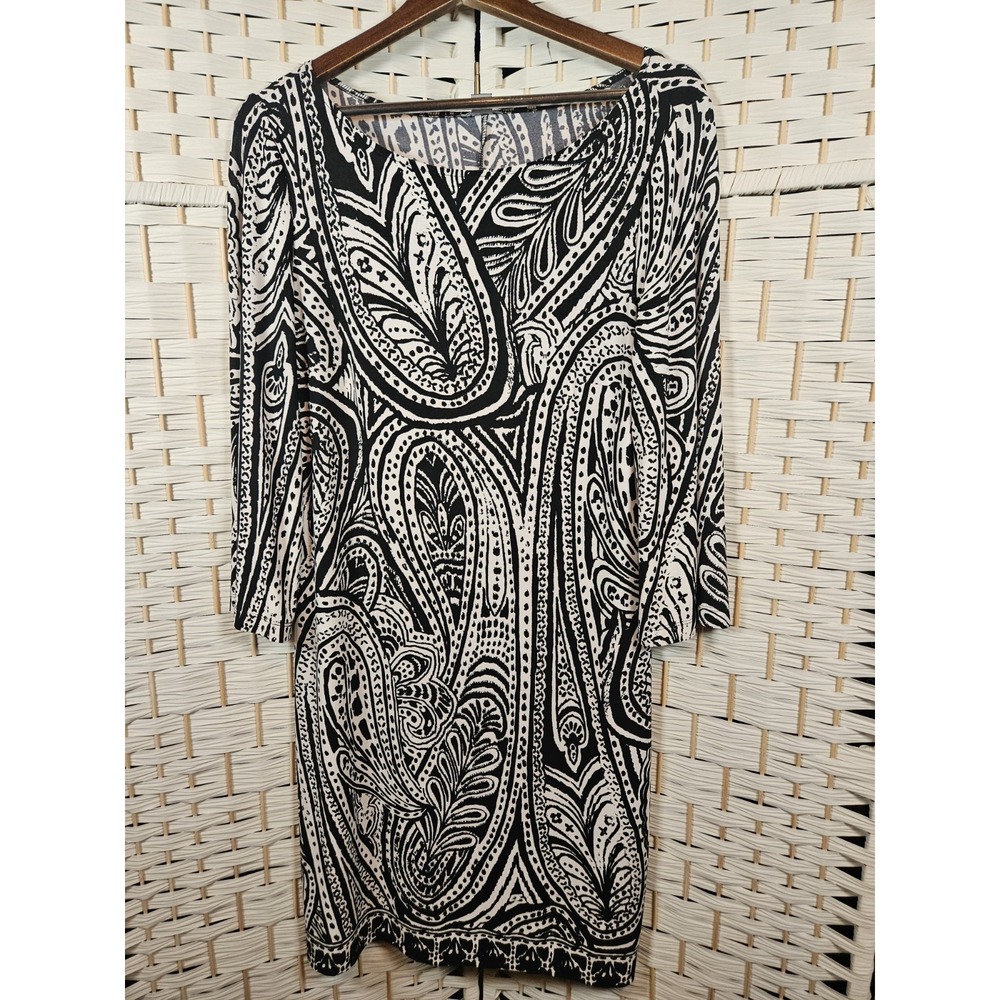 Musette Womens Medium Black and White Dress Boho Retro Artsy
